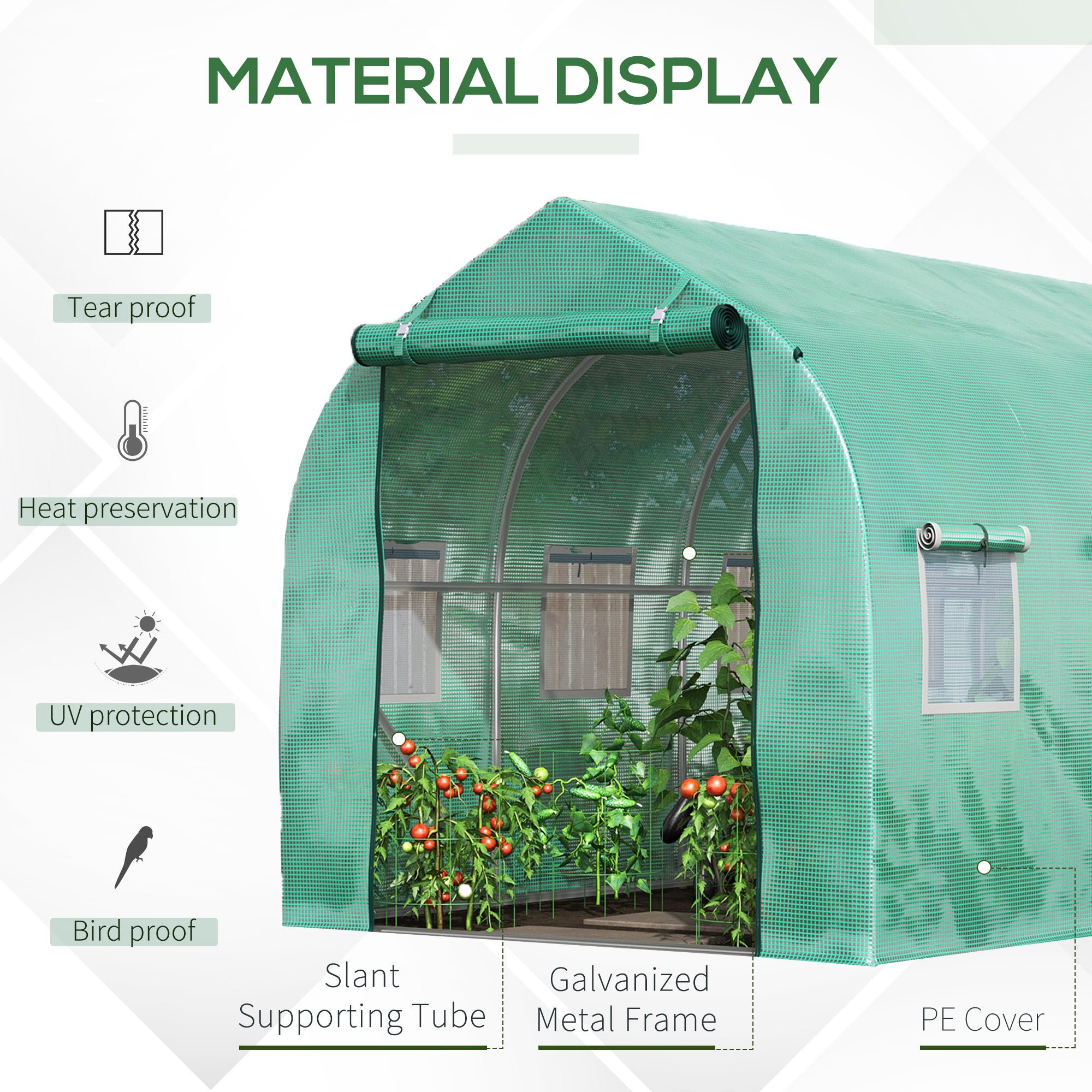 Polytunnel Greenhouse With Windows And Door, Walk In Greenhouse For Garden, Backyard (4 X 2 M)